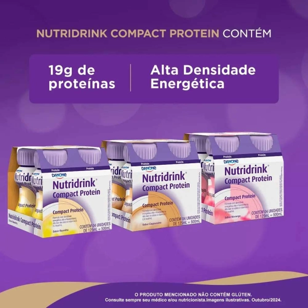 Nutridrink Compact Protein Morango - 4 Unidades de 125ml - Danone Produto Nutridrink Compact Protein Morango - 4 Unidades de 125ml - Danone