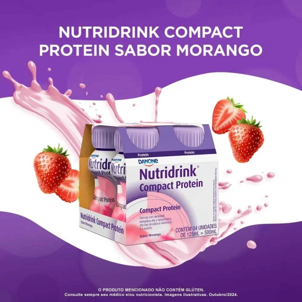 Nutridrink Compact Protein Morango - 4 Unidades de 125ml - Danone Produto Nutridrink Compact Protein Morango - 4 Unidades de 125ml - Danone