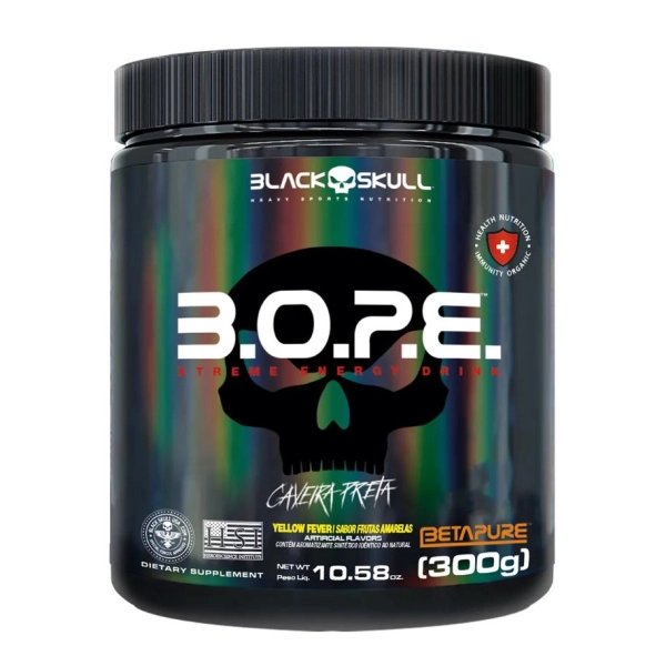 Pré Treino B.O.P.E Frutas Amarelas 300g - Black Skull Produto Pré Treino B.O.P.E Frutas Amarelas 300g - Black Skull