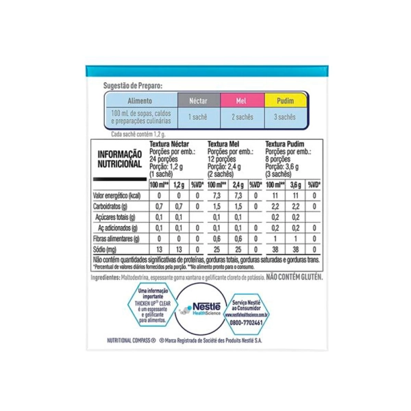 Thicken Up Clear Caixa com 24 Sachês de 1,2g Espessante Alimentar - Nestlé Produto Thicken Up Clear Caixa com 24 Sachês de 1,2g Espessante Alimentar - Nestlé