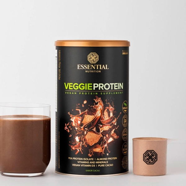 Veggie Protein Cacao 455g - Essential Nutrition Produto Veggie Protein Cacao 455g - Essential Nutrition