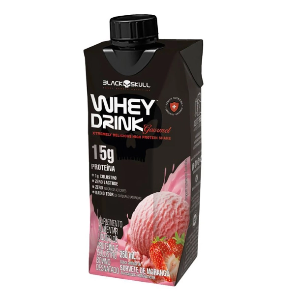 Whey Drink Gourmet Morango 250ml - Black Skull Produto Whey Drink Gourmet Morango 250ml - Black Skull