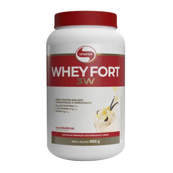 Whey Fort 3W Sabor Baunilha 900g - Vitafor Produto Whey Fort 3W Sabor Baunilha 900g - Vitafor