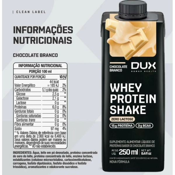 Whey Protein Shake Chocolate Branco 250ml - Dux Nutrition Produto Whey Protein Shake Chocolate Branco 250ml - Dux Nutrition