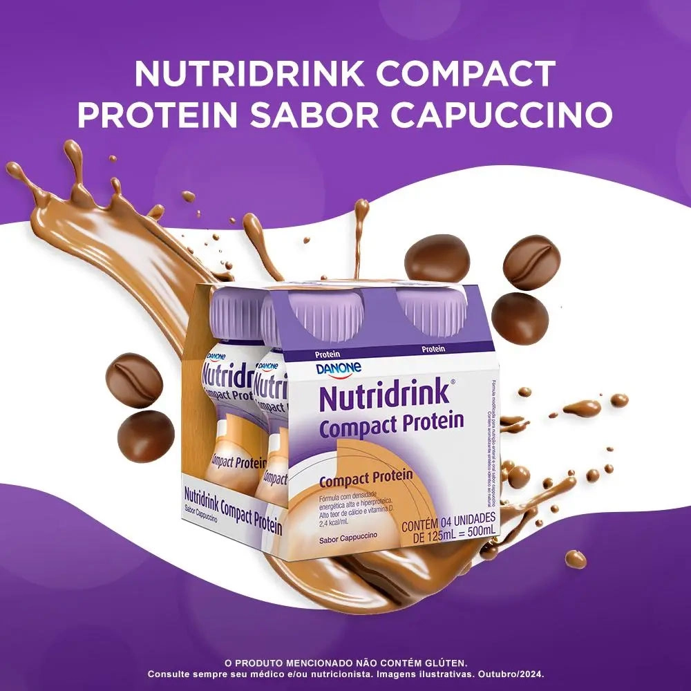 Nutridrink Compact Protein Cappuccino - 4 Unidades de 125ml - Danone Produto Nutridrink Compact Protein Cappuccino - 4 Unidades de 125ml - Danone