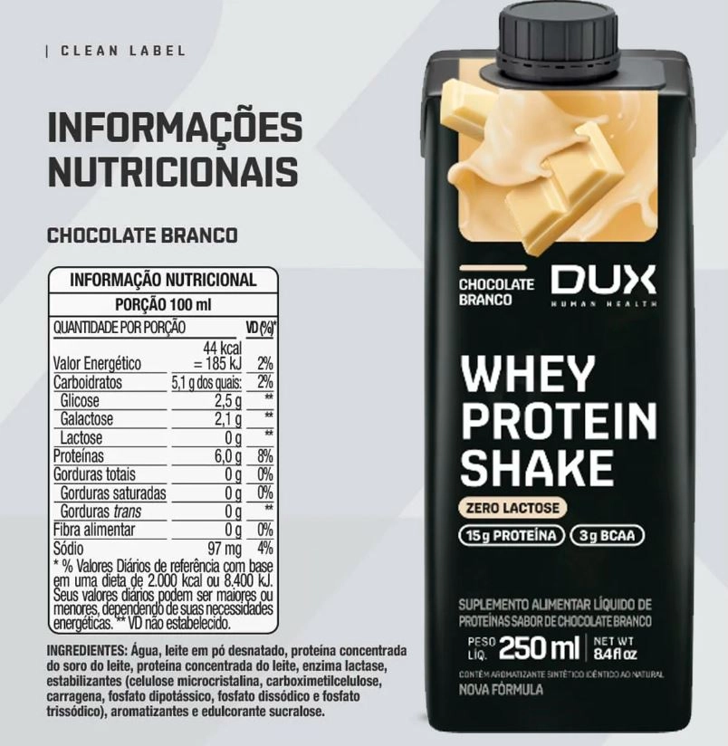 Produto Whey Protein Shake Chocolate Branco 250ml - Dux Nutrition